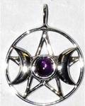 11/16" Triple Goddess Pentagram Amethyst sterling