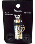 Black Moonstone Chips in Bottle with Pentagram necklace
