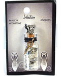 Rainbow Moonstone Chips in Bottle with Goddess necklace