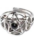 Pentacle black stone adjustable ring