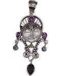 Amethst, Mother of Pearl Face, Qtz, Peridot, Blue Topaz pendant