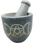 2 1/2" dia X 3" Triple Moon Pentagram mortar & pestle set